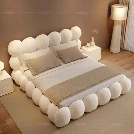 Beauty Cream Cloud Bed Large Size White Rectangle Minimalist Safe Bed Upholstery European Cama Matrimonial Home Furniture
