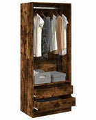 Armadio in legno ingegnerizzato di rovere affumicato 80x50x200 cm, Armadio alto con ripiani e asta appendiabiti per camera da letto