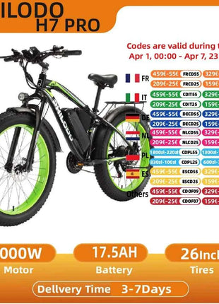 PHILODO H7 PRO Adult  Electric Bicycle 1000W Motor 48V17.5AH Battery 26 Inch All-Terrain Tires Electric Bike Adult  EBike