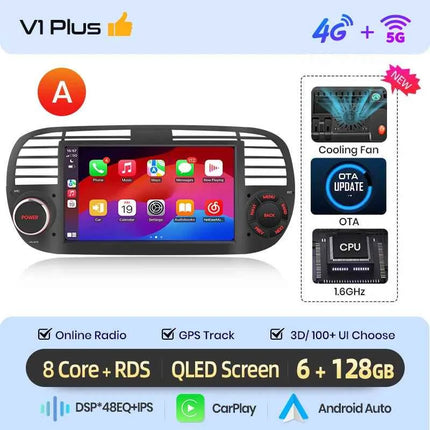 AWESAFE Wireless CarPlay Car Radio for FIAT 500 500C Abarth 2007-2015 with Android Auto GPS Navigation Smart System RDS DSP FM