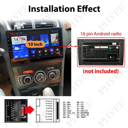Telaio pannello di montaggio radio Android da 10" per Citroen C4 2013-2017, adattatore cablaggio a 16 pin, decodificatore bus CAN, quadlock 40 pin