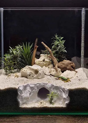 Reptile Aquatic Dual-Use Cave Tunnel Hideout Non-Toxic Decor for Gecko Crab Fish Shrimp Aquarium Terrarium Land Water Landscape