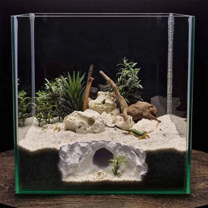 Reptile Aquatic Dual-Use Cave Tunnel Hideout Non-Toxic Decor for Gecko Crab Fish Shrimp Aquarium Terrarium Land Water Landscape