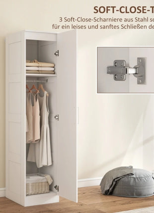 Armadio multiuso con asta appendiabiti, ripiano, anta con chiusura ammortizzata 40 x 52 x 180 cm bianco
