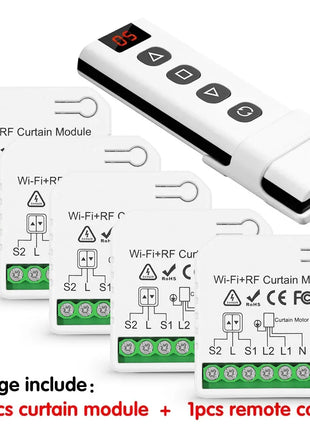 Interruttore per tende Wifi Rf Tuya Smart Life Modulo per tapparella 433 mhz 5-IN-1 Telecomando, per tende per porte e finestre del garage Alexa