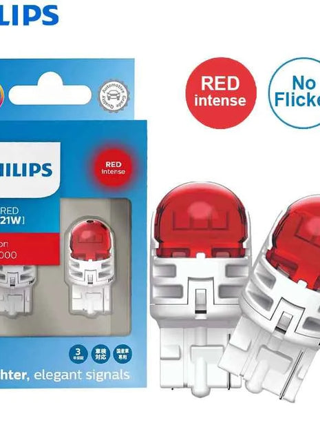 Philips LED W21W T20 7440 Ultinon Pro6000 Red Color Light Auto Rear Brake Stop Lamps No Flash Error Free 11065RU60X2, Pair