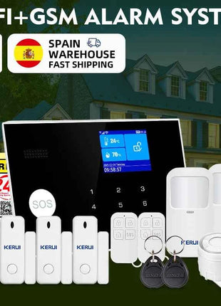 Sistema di Allarme KERUI WIFI GSM con Supporto per 3 Zone Cablate, Allarme Domestico Antifurto Compatibile con Tuya Smart, Sensore PIR 433MHz per Protezione di Sicurezza