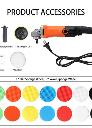 Podofo 1200W Rotary Car Buffer Polisher Waxer Detachable Handle for Boat Car Polishing and Waxing 8800RPM Sponge Rotary Polisher
