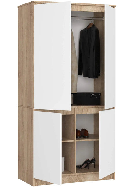 Armadio AKORD S90 4 ante Rovere Sonoma, Bianco 90x51x180 cm