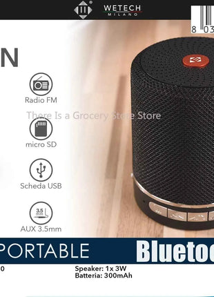 Altoparlante Bluetooth 5.0 Portatile in Tessuto, Mini Speaker Wireless 3W con Supporto Radio FM, Scheda TF, AUX, USB, per Uso Esterno