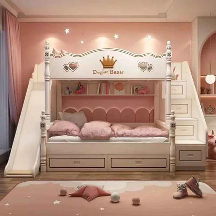 Luxury Castle Princess Children Colourful Bunk Beds Kids' Beds Girl Bunk Bed Furniture Sets For Girls Hello Kitty With Slide
