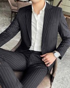 Abito Uomo 2 Pezzi Slim Fit a Righe - Giacca e Pantalone Business Casual