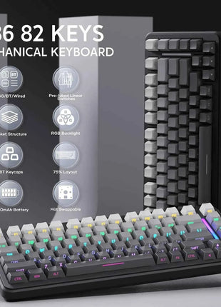 ATTACK SHARK M86 Wireless Mechanical Gaming Keyboard, 75% Gasket Hot Swappable RGB Custom Keyboard, Side Printed PBT Keycaps