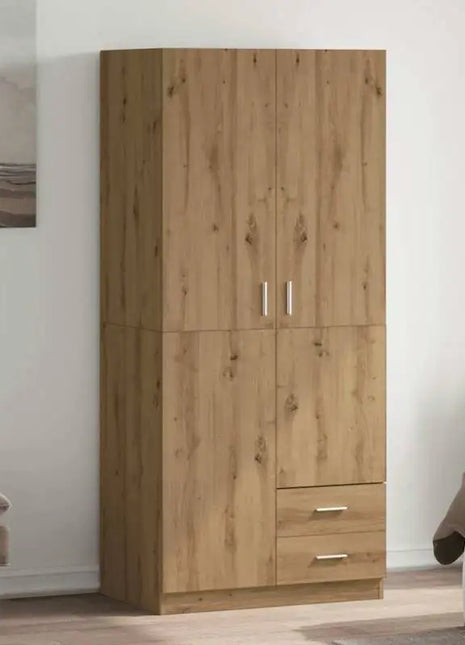 Armadio in rovere artigianale 80x52x180 cm in legno ingegnerizzato, armadio autoportante con vani contenitori, finitura rovere artigianale