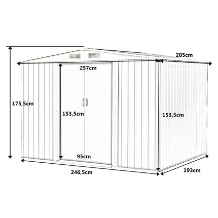 GOFLAME Casetta da Giardino Metallo 205x257x175 cm - Tetto a Capanna e Doppia Porta Scorrevole