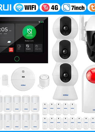 KERUI Sistema di allarme touch screen completo da 7 pollici 4G WIFI Allarme domestico 433 mhz Tuya Allarme antifurto intelligente Funziona con sensori FSK/ASK W204