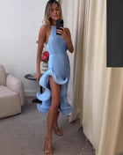 Abito lungo snellente in vita irregolare senza maniche stile vacanza elegante e sexy delle nuove donne di moda estiva 2025