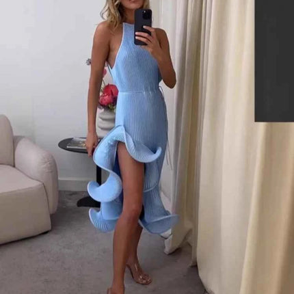 Abito lungo snellente in vita irregolare senza maniche stile vacanza elegante e sexy delle nuove donne di moda estiva 2025