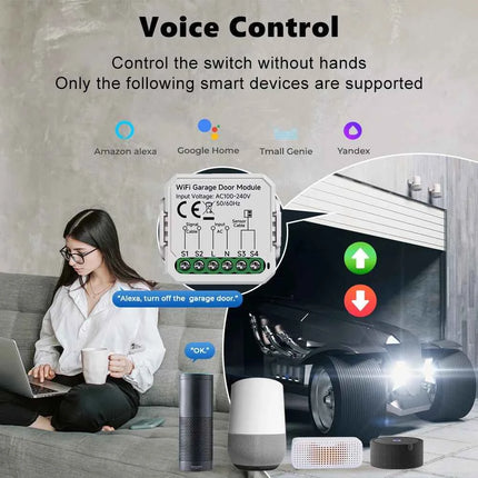 Tuya Mini WiFi Garage Door Opener Smart Life App Remote Voice Control Gate Door Switch module Works with Alice Alexa Google Home