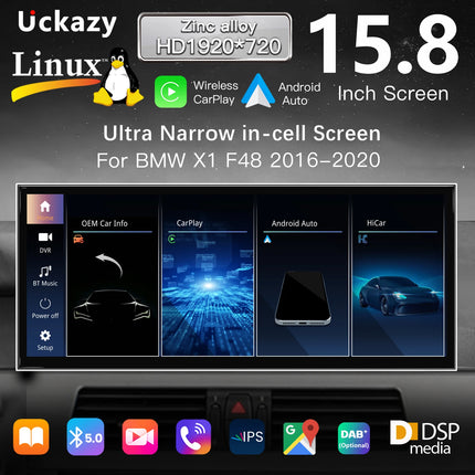 15.8 "Linux Wireless Carplay Car Radio for BMW X1 F48 2016 2017 2018 NBT EVO Multimedia NBT HD AutoRadio Screen Navigation Carplay Head Unit Audio Stereo Wifi