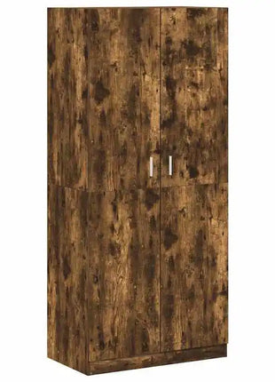 Armadio in Rovere Affumicato 90x52x200 cm con Ante Scorrevoli in Legno Ingegnerizzato, Ripiano e Asta Appendiabiti per Camera da Letto