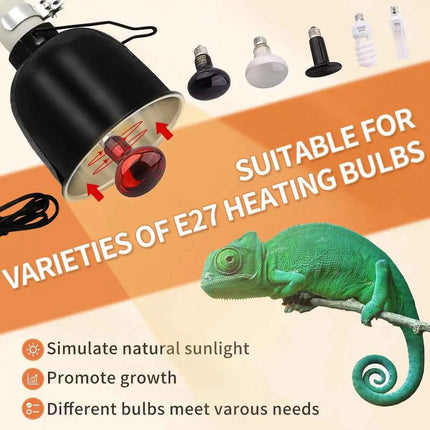 Reptile Heat Lamp Holder with Clip 5.5 inch Dome Heat Bulb Fixture Adjustable Terrarium Heat Lamps Holder Reptile Light Fixture