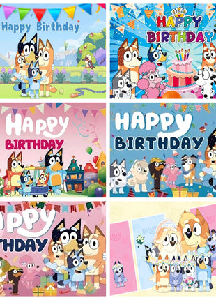 Sfondo in Tessuto per Feste di Compleanno a Tema Bluey, Decorazione Murale per Bambini e Ragazzi