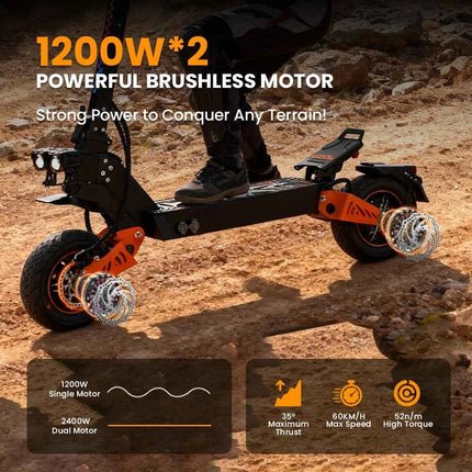 TOFUN TF5 PRO Adult Electric Scooter 1200W*2 Motor 48V18.2AH Battery Off-Road Escooter 11" Off-Road Tire Foldable E-Scooter