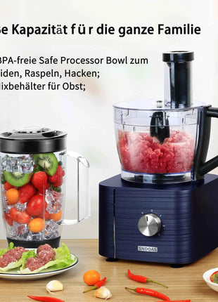 1300W Multi-Task Food Processor 3.5L Kneading 1.5L Blender Citrus Juicer 11 Professional Accessories Grinding/Chopping/Slicing