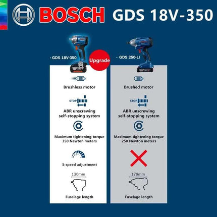 Bosch GDS 18V-350 Cordless Impact Wrench 350Nm 1/2" Brushless 3-torque Settings LED Light Adjustment 1200rpm Driver Bare Tool