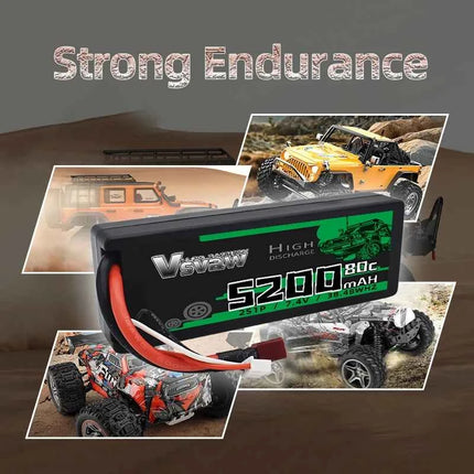 2Pcs VSVAW 2S Lipo Battery 7.4V 80C 5200mAh Hardcase T Plug for 1/8 1/10 RC Car Truck Tank RC Buggy Truggy RC Racing Parts