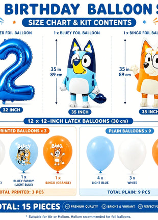 Set di Palloncini per Decorazioni Primo Compleanno Bluey, Palloncini in Foil Bluey e Bingo, Palloncini in Lattice, Accessori per Feste per Bambini e Bambine