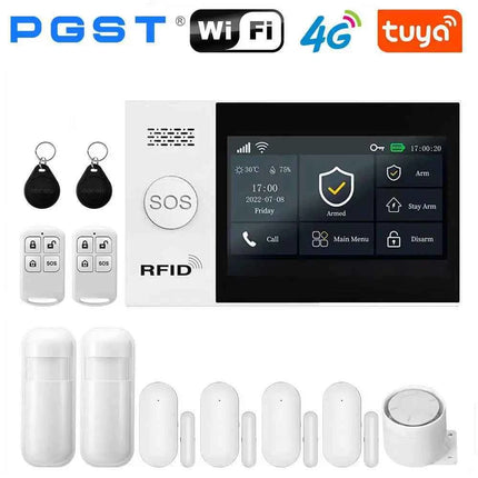PGST Wireless Home Security Alarm System Tuya GSM 4G WIFI Smart Home 433MHz Smart Life App Control With Alexa