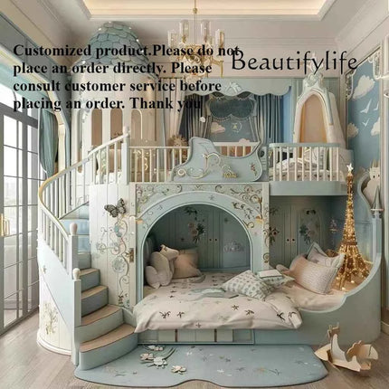 N49 J Whole House Custom Full Solid Wood Children's Tree House Slide Upper And Lower Bunk Beds Solid Wood High Guardrail Bed Mor