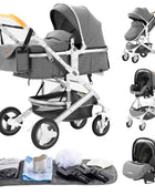Multifunction 3 in 1 Baby Stroller with Car Seat and Sleeping Basket Baby Pram Lightweight Infant Pushchair Compact Folding Pram