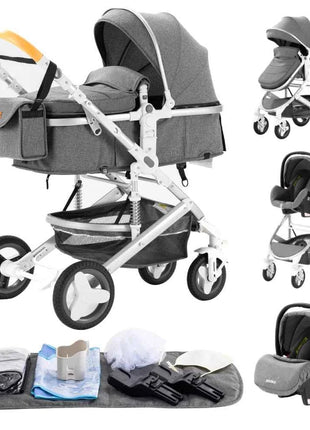 Multifunction 3 in 1 Baby Stroller with Car Seat and Sleeping Basket Baby Pram Lightweight Infant Pushchair Compact Folding Pram