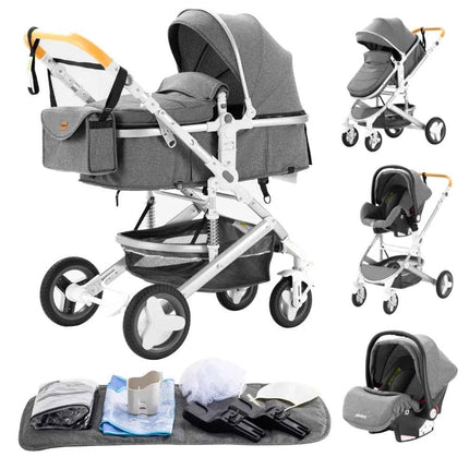 Multifunction 3 in 1 Baby Stroller with Car Seat and Sleeping Basket Baby Pram Lightweight Infant Pushchair Compact Folding Pram