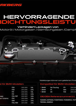 Coperchio valvole Frankberg 1x per testata cilindri BMW Serie 1 F20 F21, Serie 3 E90 E91, F31 X3, Serie 5 F10 - Codici: 15265812, 8570828, 111285857070828