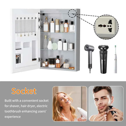 LUVODI Smart LED Medicine Cabinet with Bluetooth Speakers, Defogger & Jewelry Storage,50x70cm Wall-Mounted Bathroom Mirror