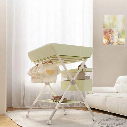 Baby Changing Table With Wheels, Portable Adjustable Height Folding Diaper Station With Nursery Organizer & Storage Rack