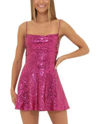 Abito da donna con paillettes lucide senza maniche, senza schienale, con spalline, aderente, mini abito da donna alla moda, abito da festa a trapezio per cocktail streetwear