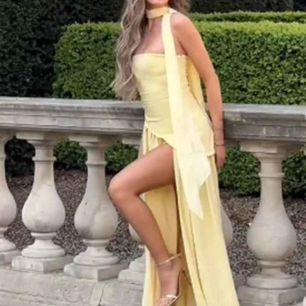 Abiti lunghi senza spalline con spalle scoperte da donna Abiti lunghi eleganti con lacci pieghettati da donna nuovi abiti estivi per feste di compleanno