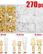 2.8/4.8/6.3mm Crimp Terminal Kit, Copper Male/Female Spade Connectors with Insulating Sleeve, Electrical Connector Box