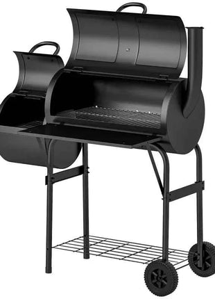 Charcoal grill made of steel, BBQ smoker with lid, charcoal grill trolley for barbecue, camping, garden 109 x 60 x 120 cm