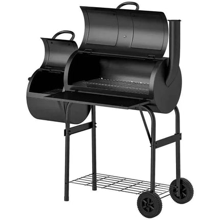 Charcoal grill made of steel, BBQ smoker with lid, charcoal grill trolley for barbecue, camping, garden 109 x 60 x 120 cm