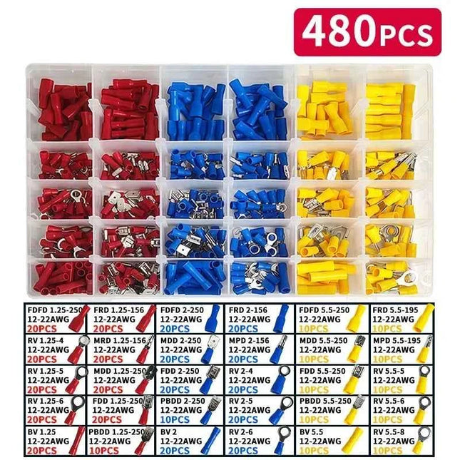 Assorted Electrical Crimp Terminal Kit 280/1500pcs - Cold Pressed Male Female Quick Connect Lugs for DIY & Repairs