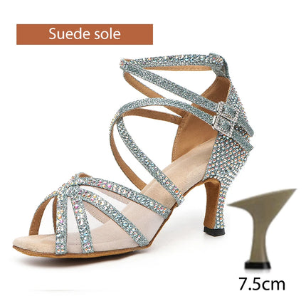 DKZSYIM Scarpe da ballo latino da donna con strass Scarpe da ballo per ragazza salsa latina Scarpe da ballo da sala da ballo nere lucide per ragazze e signore