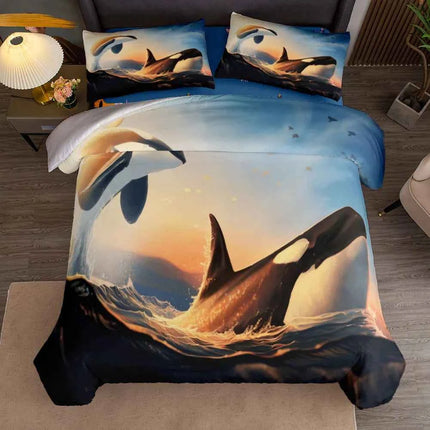 Sunset Play Dolphins 3d Bedding Set without sheet Single Twin Double Queen King Cal King Size Bed Linen Set