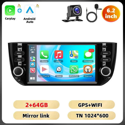 Podofo 6.2'' 2+64G Car Radio For Fiat Punto 2010-2016/Linea 2012-2015 Multimedia Player WIFI GPS Carplay Android Auto Car Stereo