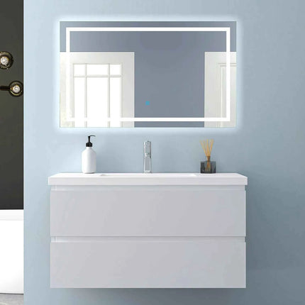 Hanging Bathroom Cabinet With Wash Basin, Width 99x44.5x52 cm, With 2 Drawers, Modern Style Bathroom Cabinet With Cushioned Closure Function, Matte White.